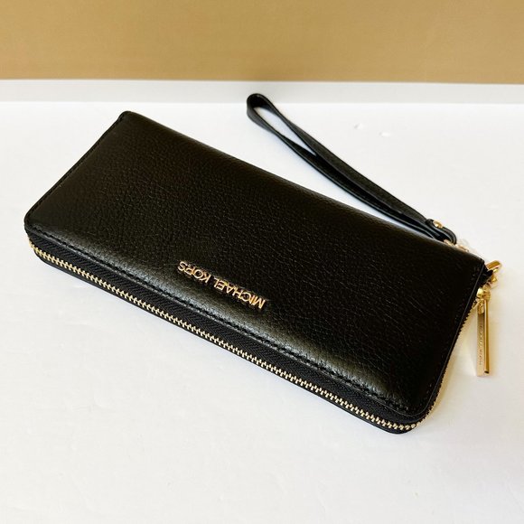 Michael Kors Jet Set Travel Large Continental Leather Wallet Black/Gold - Picture 4 of 10